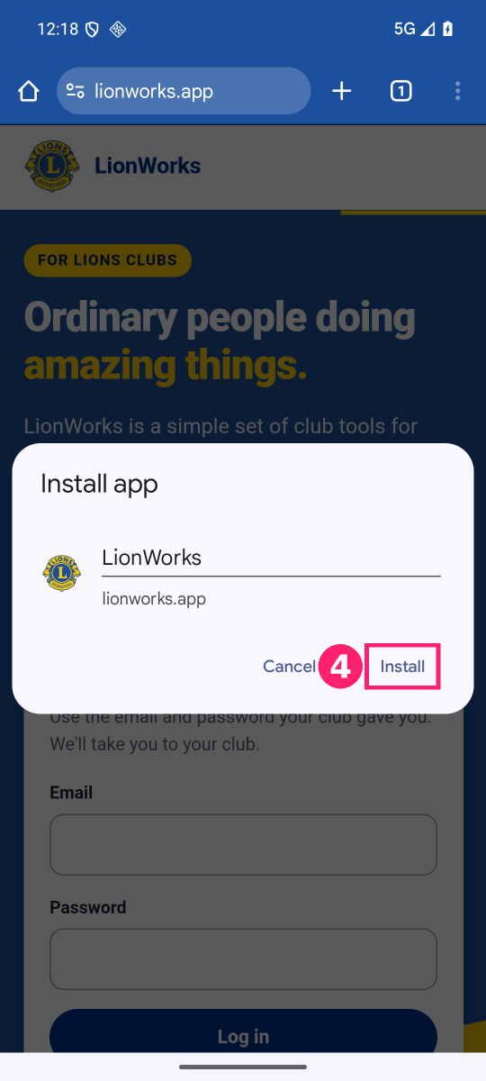 Step 4: the Install button marked